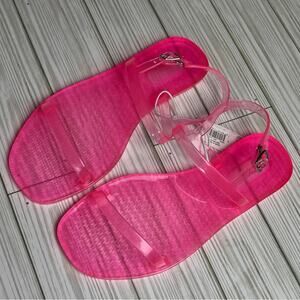 Old Navy Girl's Jelly  Neon Pink Ankle Strap Flat Summer Sandals Sz 4